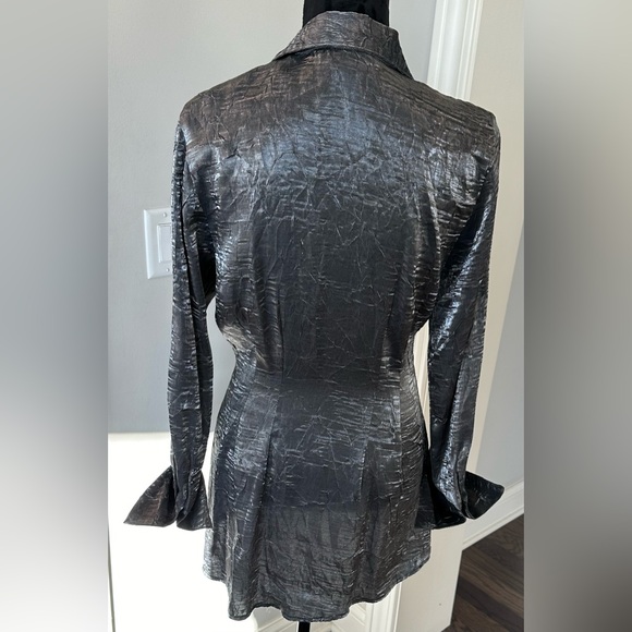 ✨VTG✨GANTOS BLOUSE BLAZER Silver Metallic Women Size Small 🪩 - Picture 6 of 16
